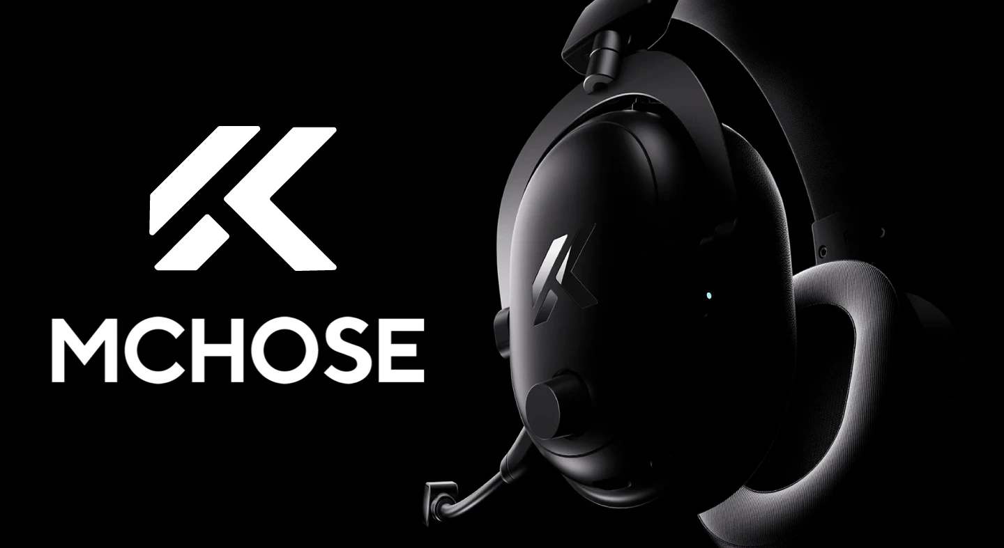 Banner MCHOSE con audífonos gamer inalámbricos para setup gaming profesional