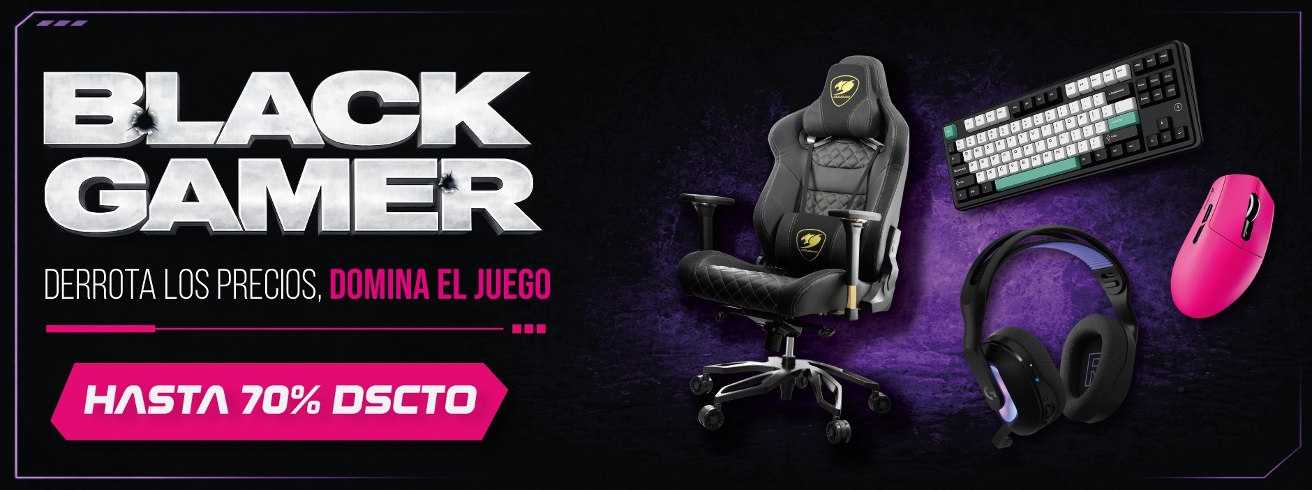 Banner Black Week Gamer VGamers con ofertas en sillas y periféricos gamer