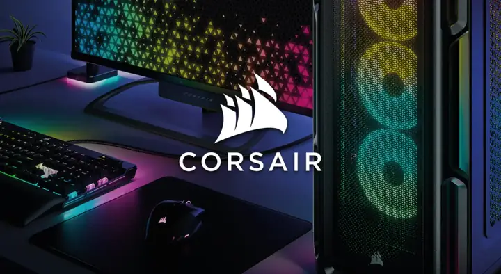 Setup gamer Corsair con teclado, mouse, monitor y PC RGB de alto rendimiento