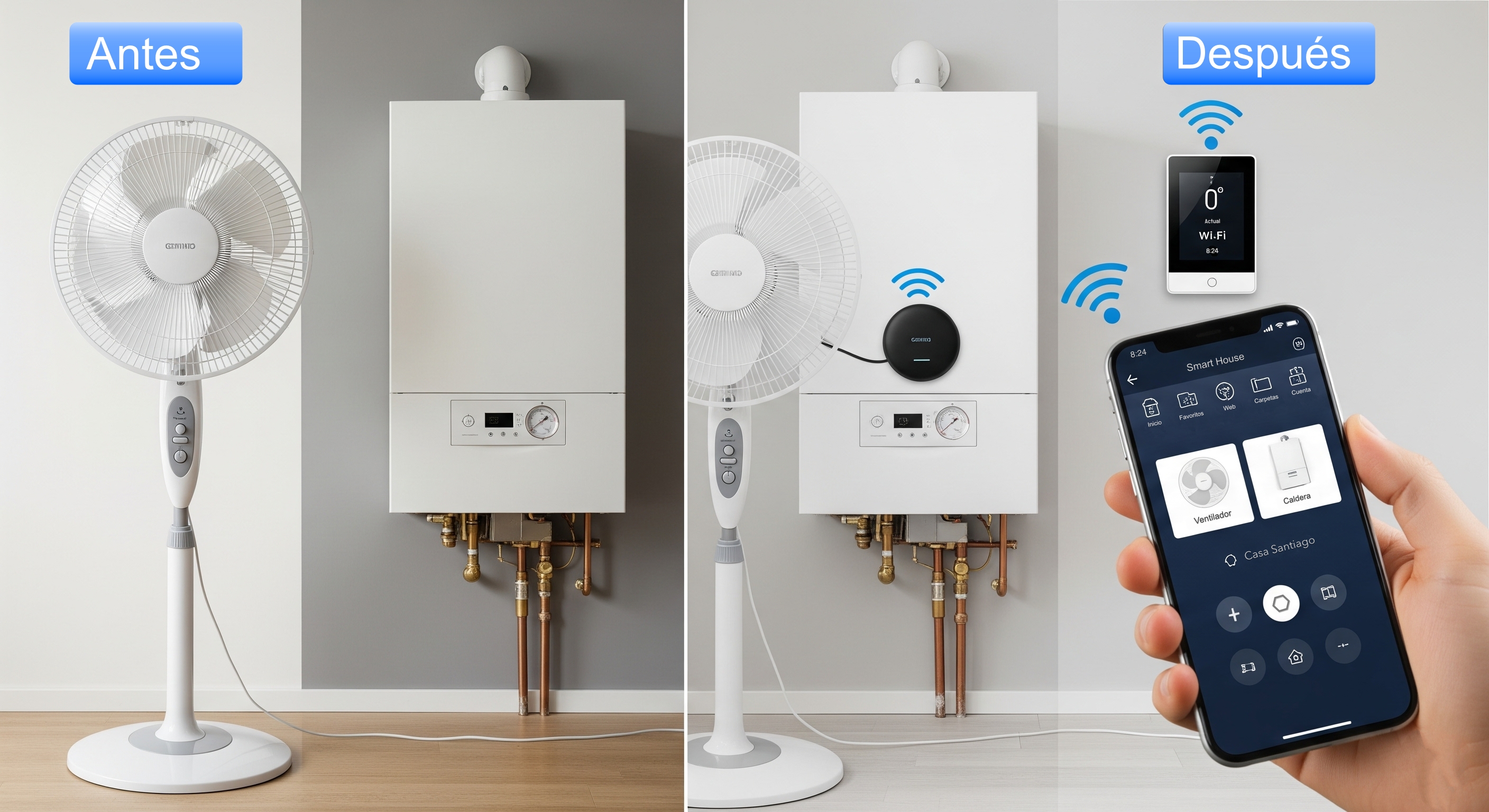 <span style="font-size: 1.1em !important; line-height: 1.4;"> HAGA INTELIGENTE A <b style="color: #0E89C0 !important;">TODOS LOS APARATOS</b>    DE SU HOGAR PARA QUE LOS PUEDA    <b style="color: #0E89C0 !important;">CONTROLAR FÁCILMENTE</b> </span><br>