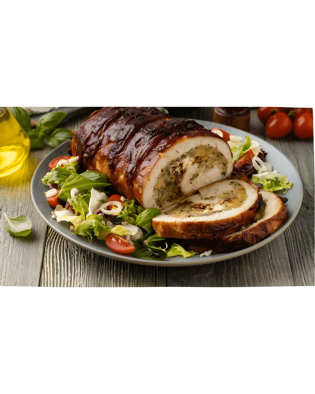 Rollo de Pavo con Salteado de Champiñones