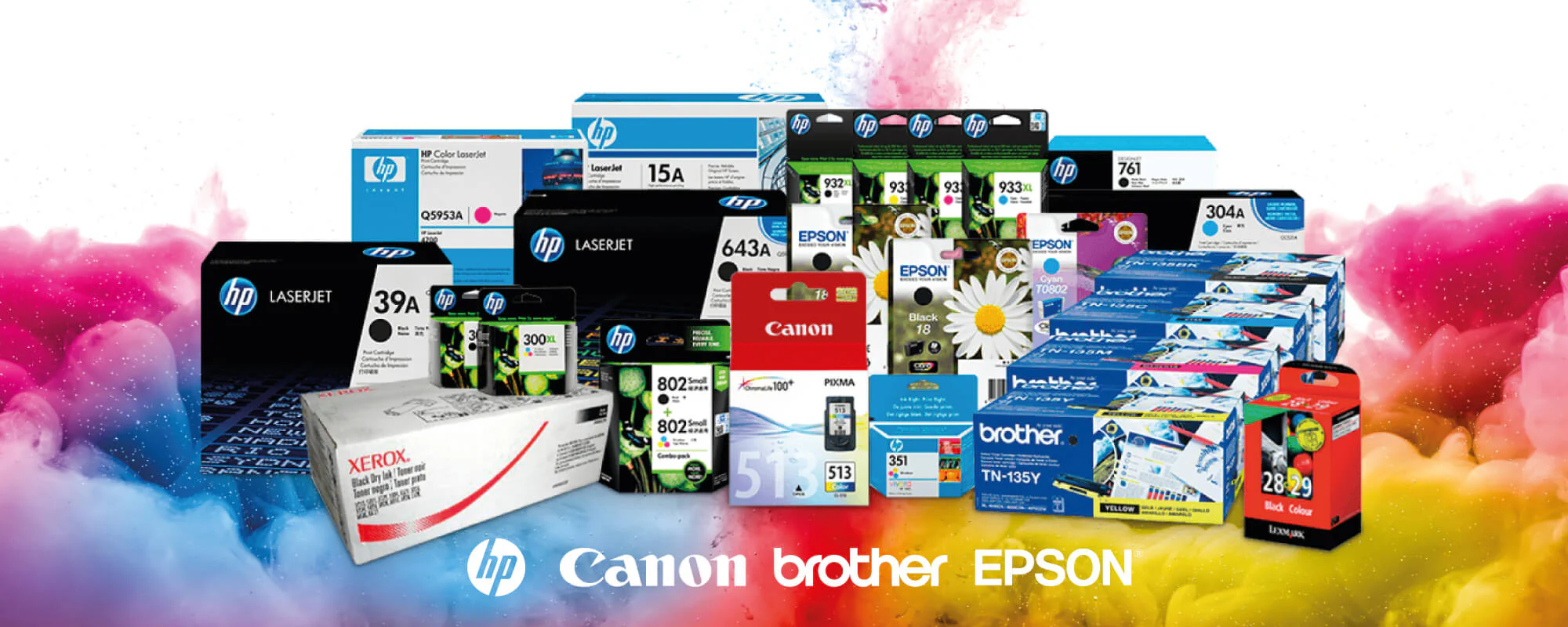 Cartuchos de tinta y tóner para impresoras HP, Canon, Epson y Brother con colores intensos y larga duración