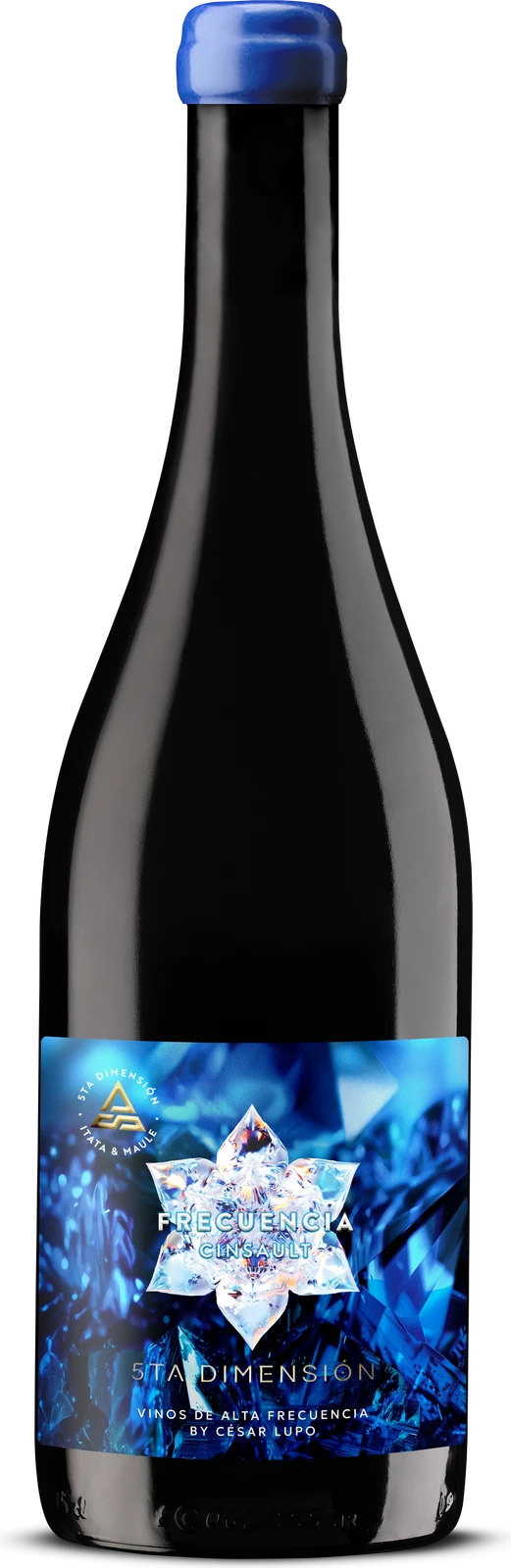 Botella Frecuencia Cinsault de 5ta Dimensión, etiqueta azul y cuarzo