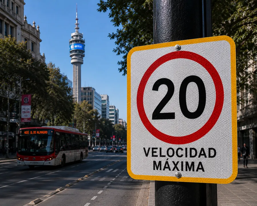 Señalética vial en avenida urbana de Santiago