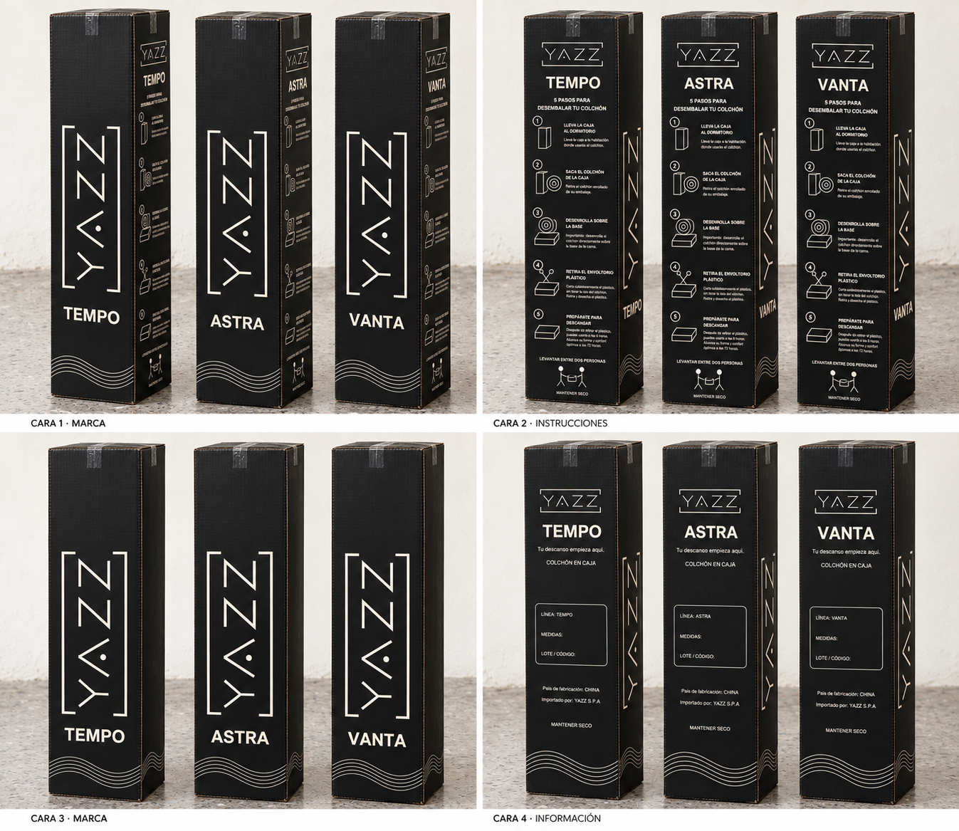 Cajas YAZZ de TEMPO, ASTRA y VANTA: todos los colchones llegan comprimidos y enrollados en caja