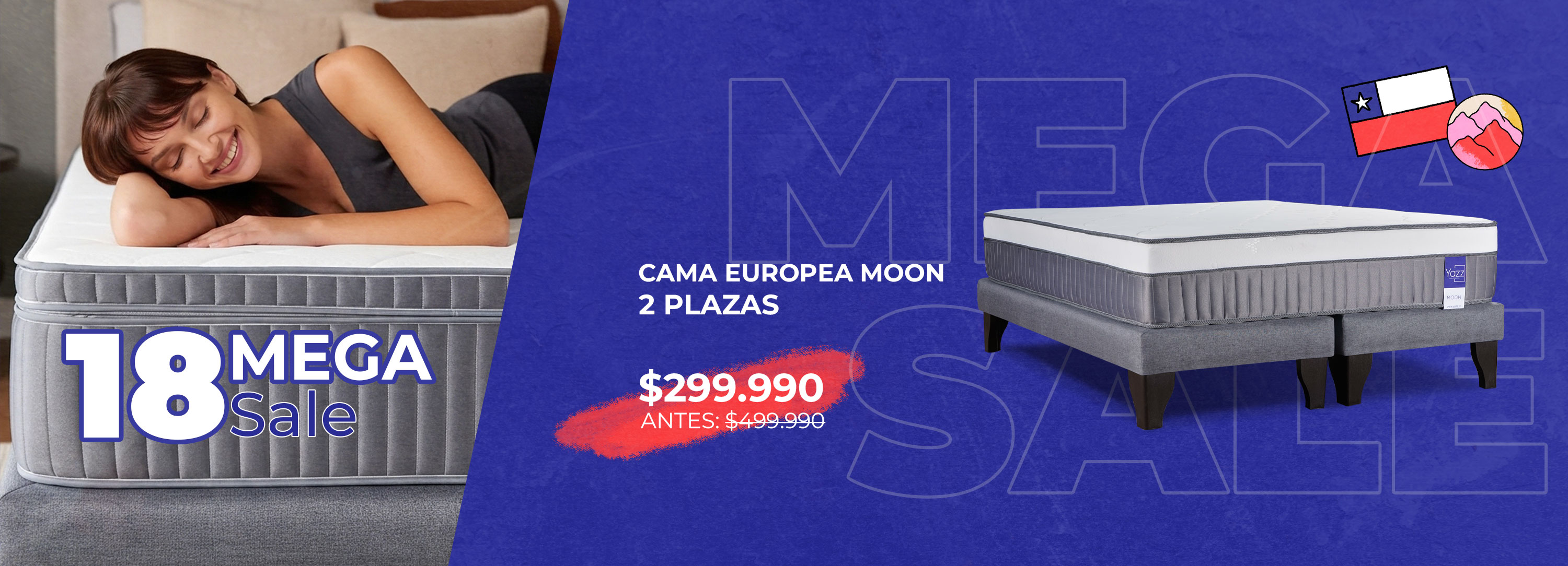 Cama de 2 plazas Sky en habitacion blanca con cuadro del cielo en la pared
