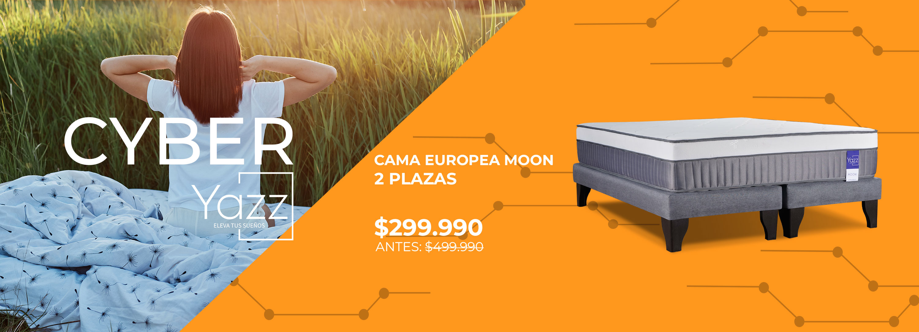 Cama de 2 plazas Sky en habitacion blanca con cuadro del cielo en la pared